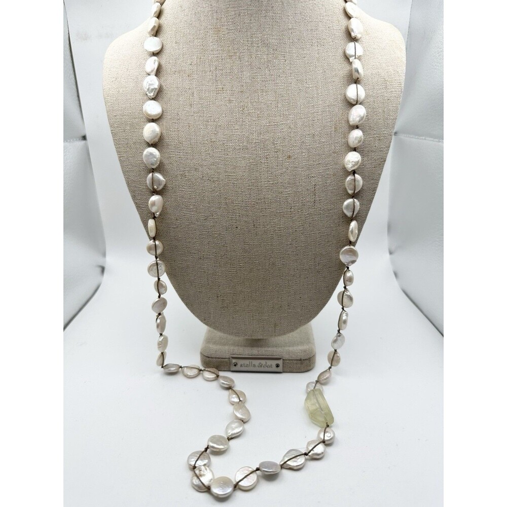 Handmade Beaded Coin Pearl Faceted Gemstone Necklace 36”